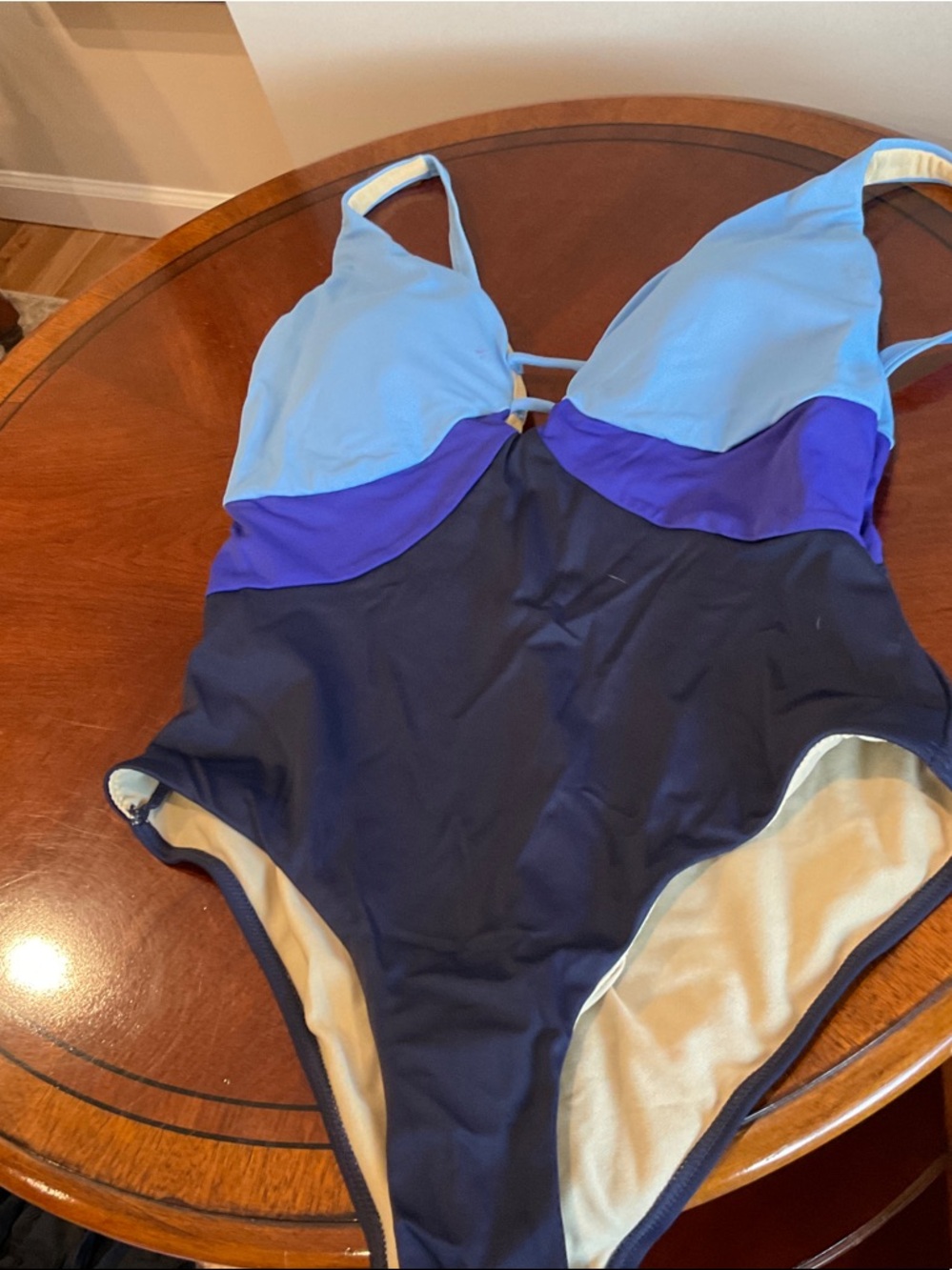 Colorblock One-Piece Swimsuit in Light Blue, Purple & Navy